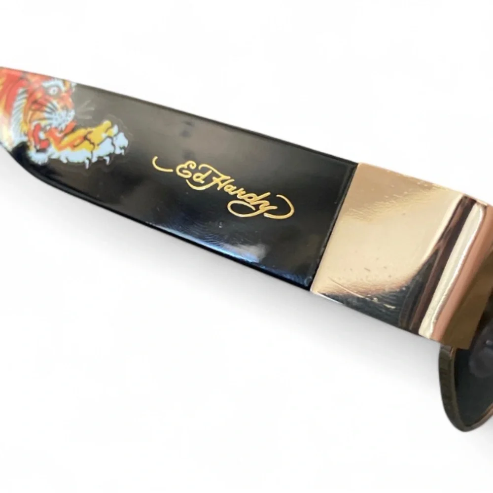 Ed Hardy Black & Gold Sunglasses with Multicolor Tiger Temple
